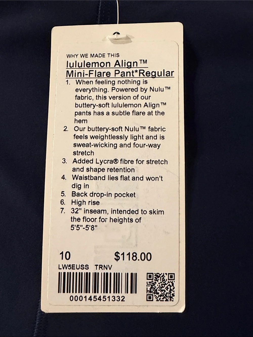 NWT lululemon Navy Align Mini-Flare Pant regular length